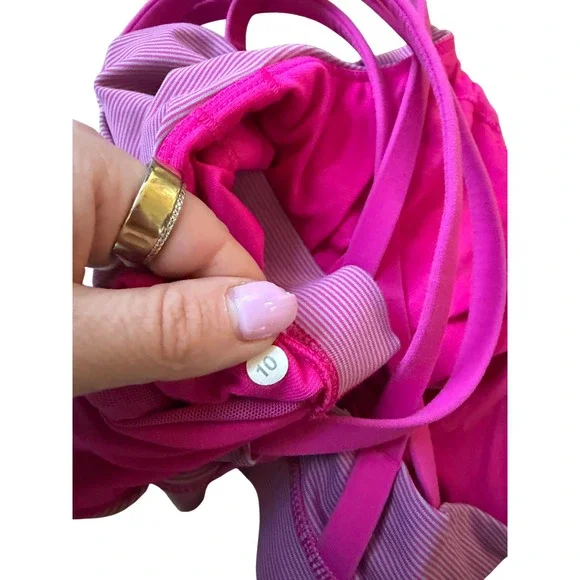 Lululemon Energy Bra Pink White Striped Strappy Back Sports Bra Size 10 - Picture 4 of 4